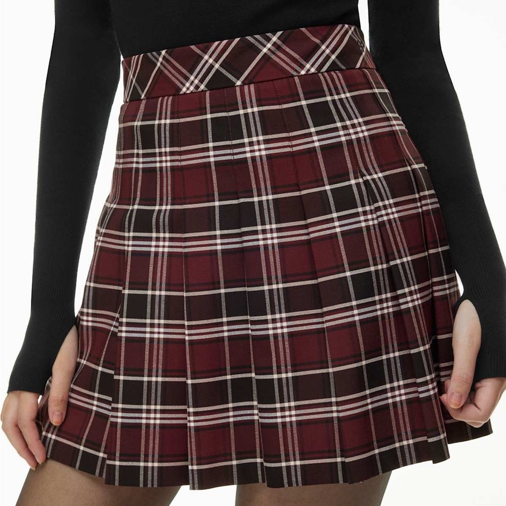 Aritzia Sunday Best Burgundy Plaid A-Line Skirt
